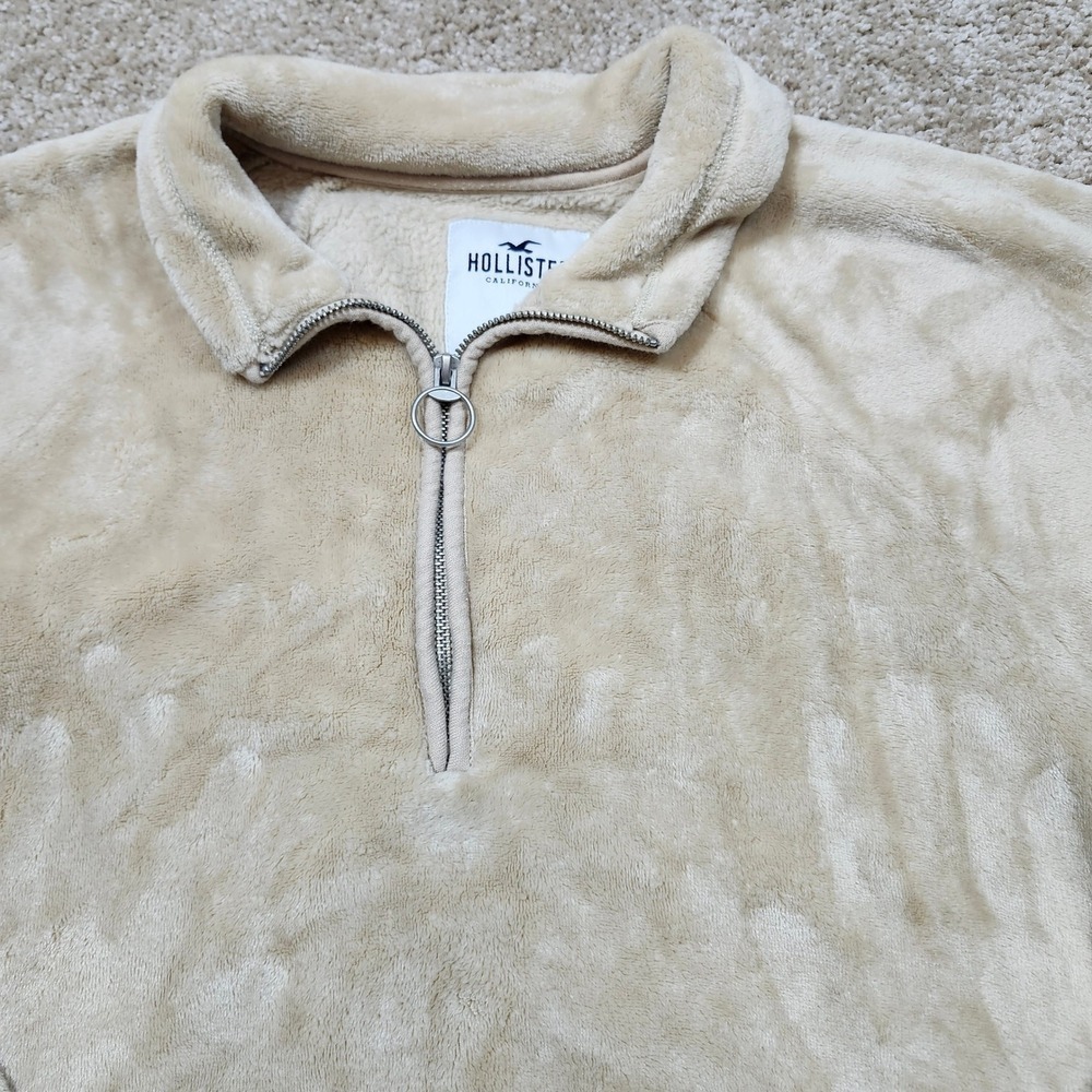 Hollister Women's Medium Beige Fuzzy Fleece 1/4 Zip Pullover Sweatshirt - Picture 3 of 8